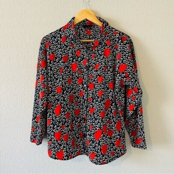 Wednesdays Girl Womens Shirt Heart Print Multicolor Long Sleeve Collared Size XS - Picture 10 of 10